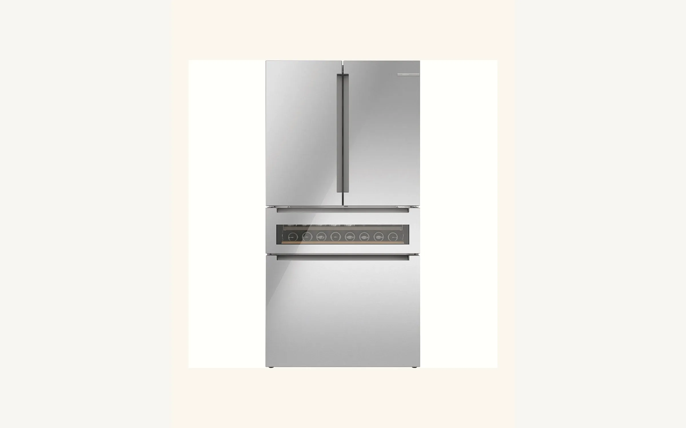 Bosch 800 series French-door refrigerator open during evaporator fan motor diagnostic in Newport Beach CA
